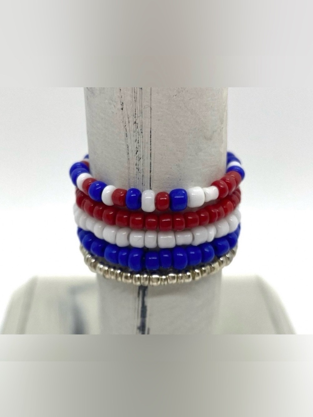 Red White Blue Beaded Ring Set Boho Y2K Summer Beach Coastal Eclectic Patriotic